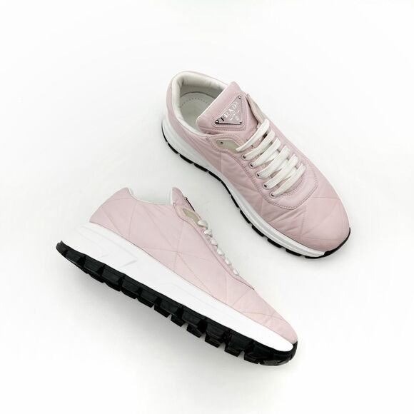 PRADA Pink Piuma Runner Quilted Triangle Logo Sneakers Size 40 Lace Up Low Top - Picture 11 of 11